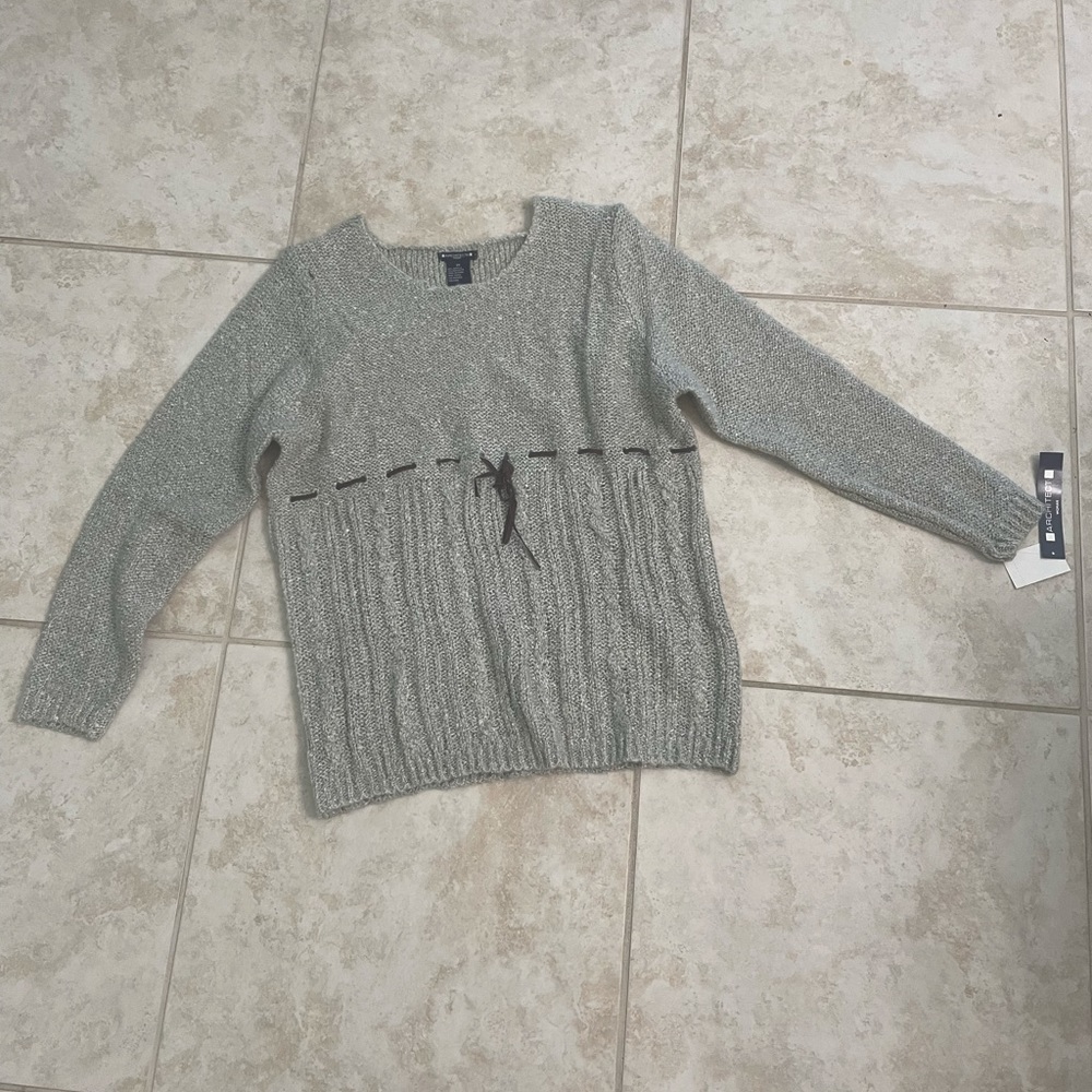 Architect brand grey sweater faux Suede ribbon under bust line acrylic